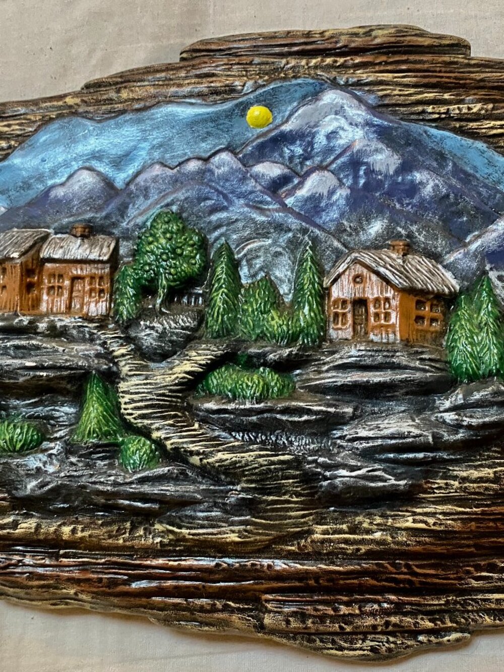 Vintage Mid-Century Ceramic Cottage Mountain Home Wall Sculpture